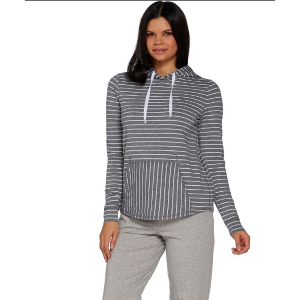 NWOT Anybody 2x French Terry Hoodie Grey Stripes 122020